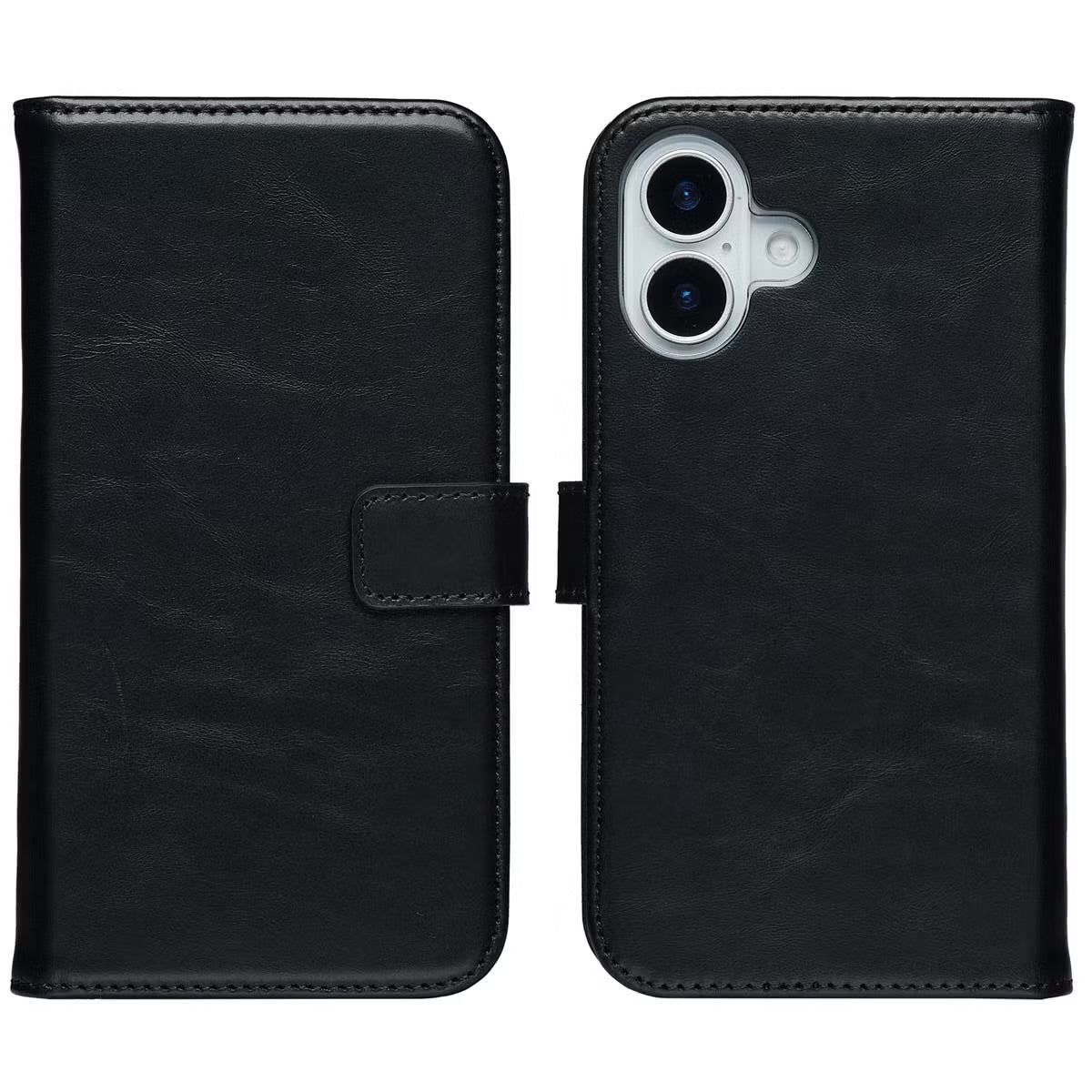 Selencia Echt Leren Bookcase voor de Apple iPhone 17 - Zwart