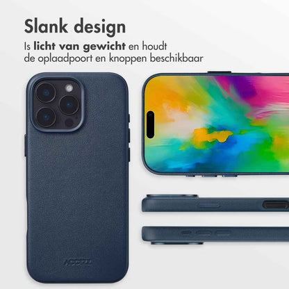 Accezz MagSafe Leather Backcover voor de Apple iPhone 16 Pro Max - Nightfall Blue