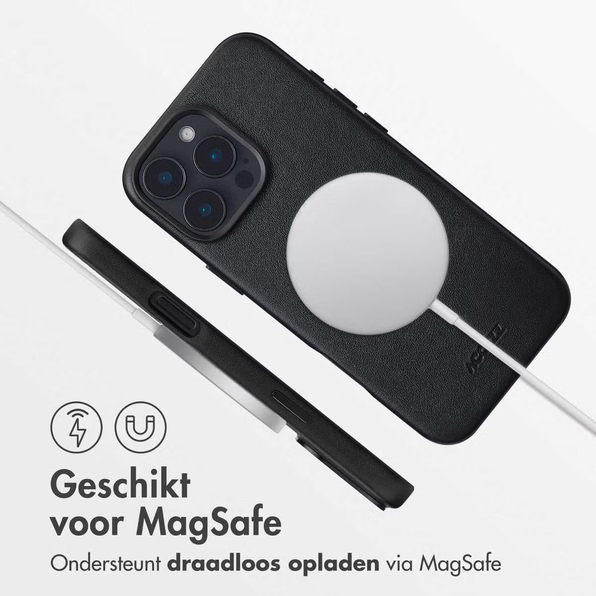 Accezz MagSafe Leather Backcover voor de Apple iPhone 16 Pro Max - Onyx Black