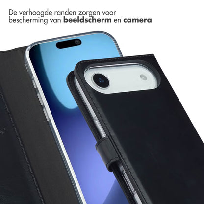 Selencia Echt Leren Bookcase voor de Apple iPhone Air - Zwart