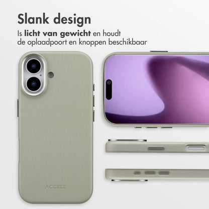 Accezz MagSafe Leather Backcover voor de Apple iPhone 17 - Lichtgrijs