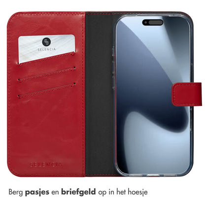 Selencia Echt Leren Bookcase voor de Apple iPhone 17 Pro - Rood
