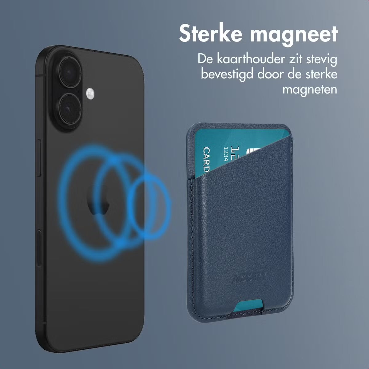 Accezz Magnetische Leren Kaarthouder - Geschikt voor Apple Find My - Nightfall Blue