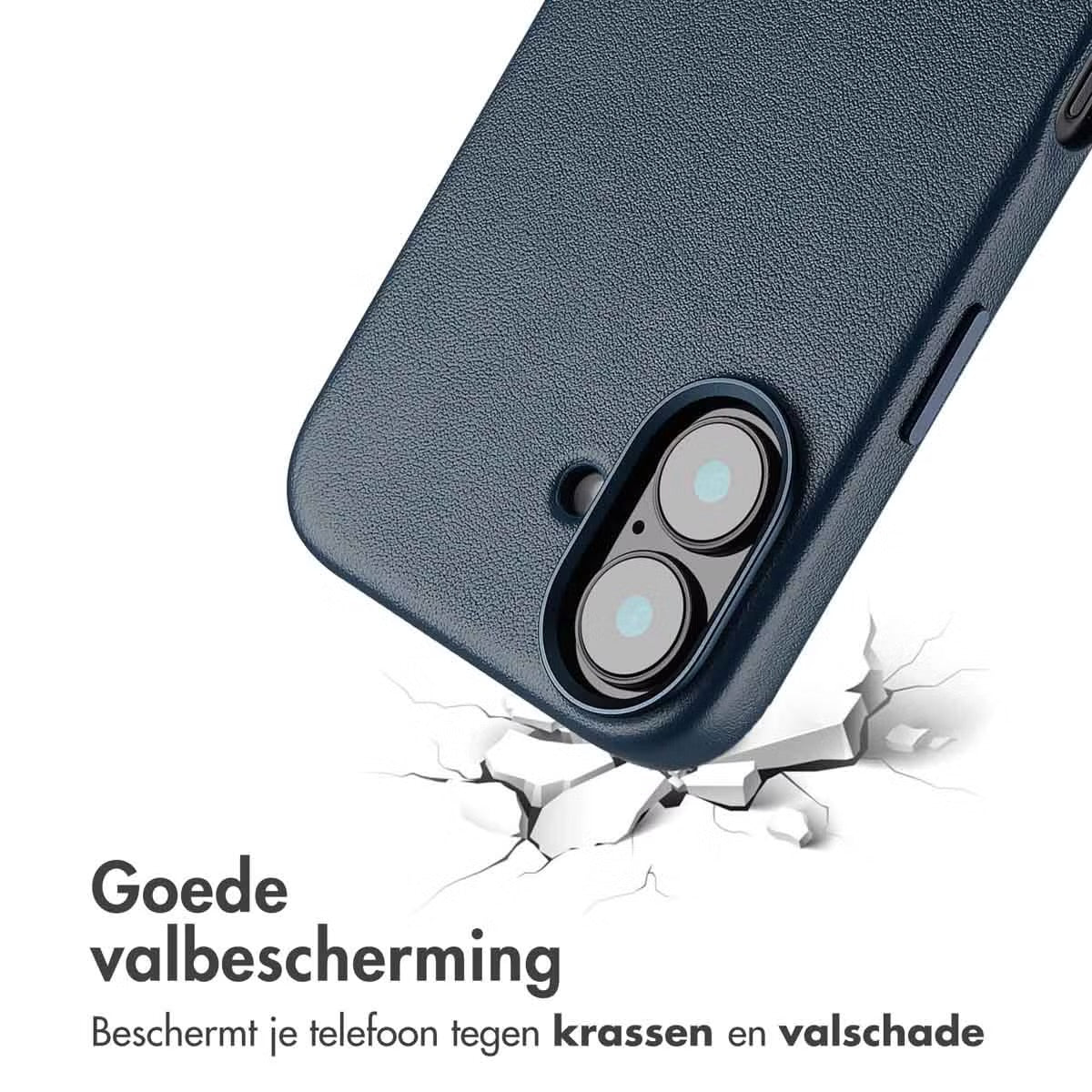 Accezz MagSafe Leather Backcover voor de Apple iPhone 16 - Nightfall Blue