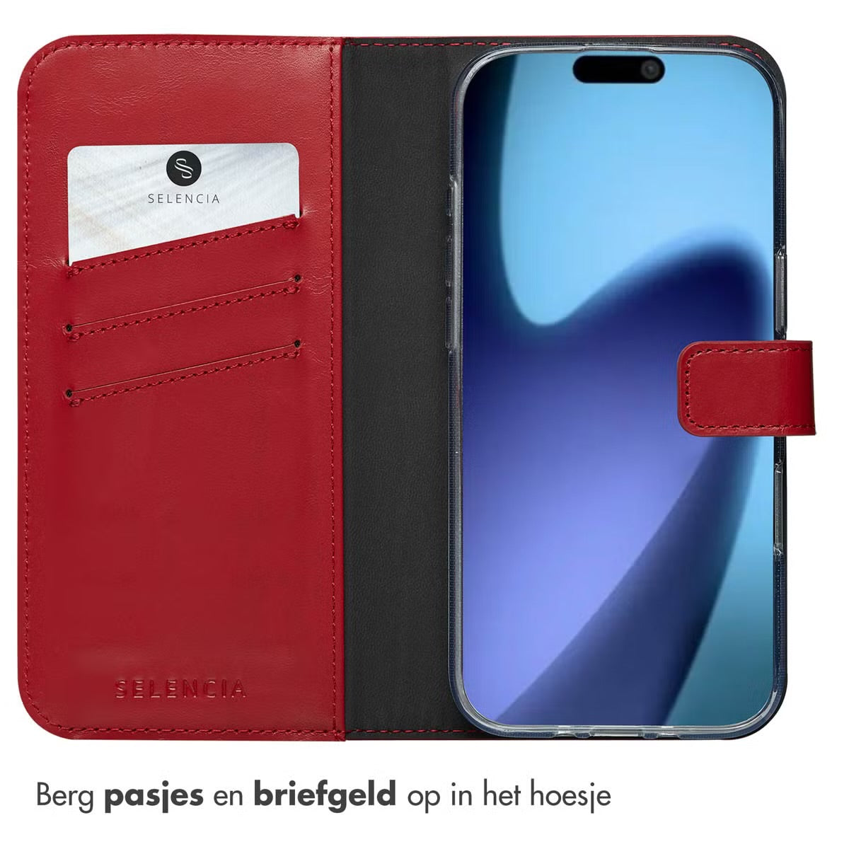 Selencia Echt Leren Bookcase voor de Apple iPhone Air - Rood