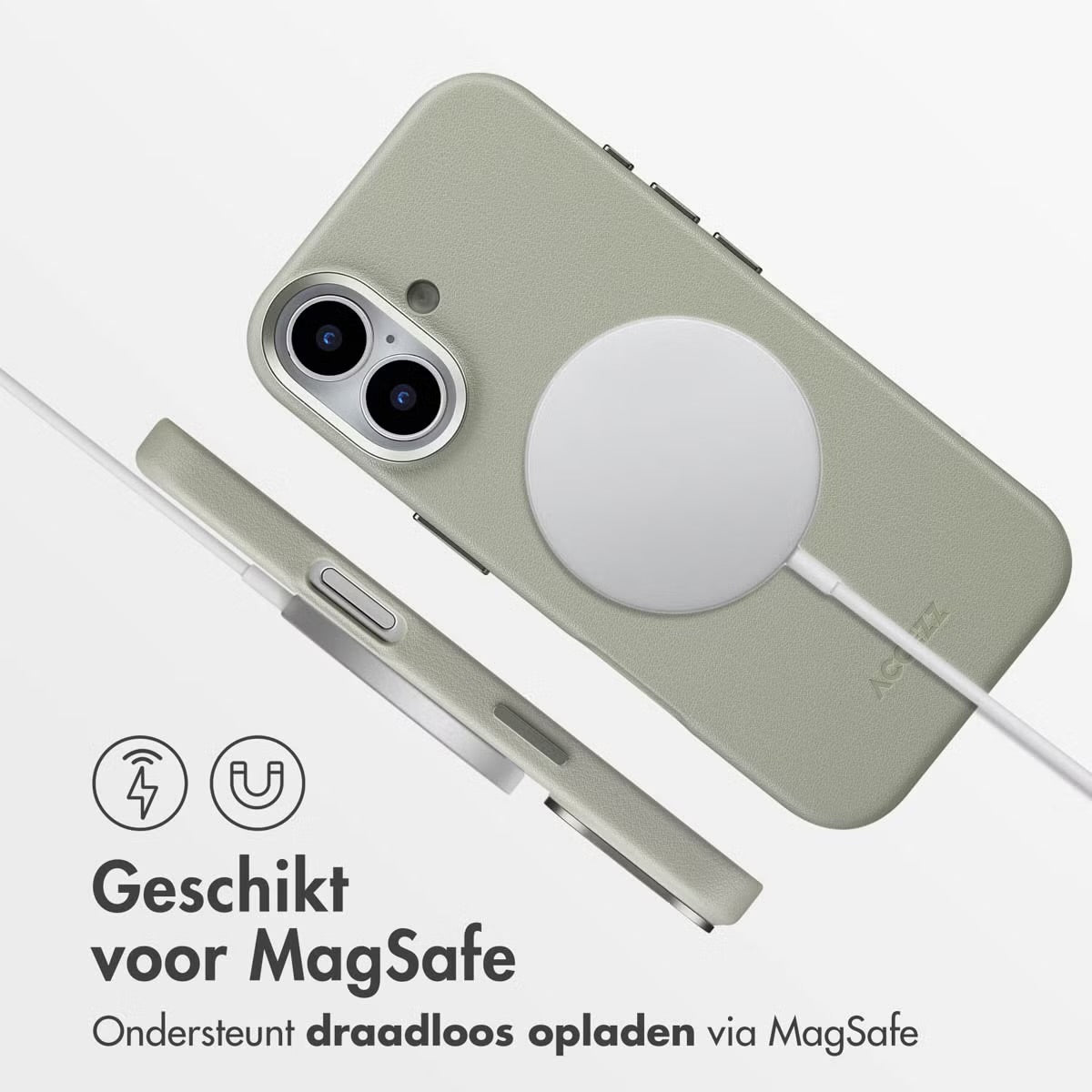 Accezz MagSafe Leather Backcover voor de Apple iPhone 17 - Lichtgrijs