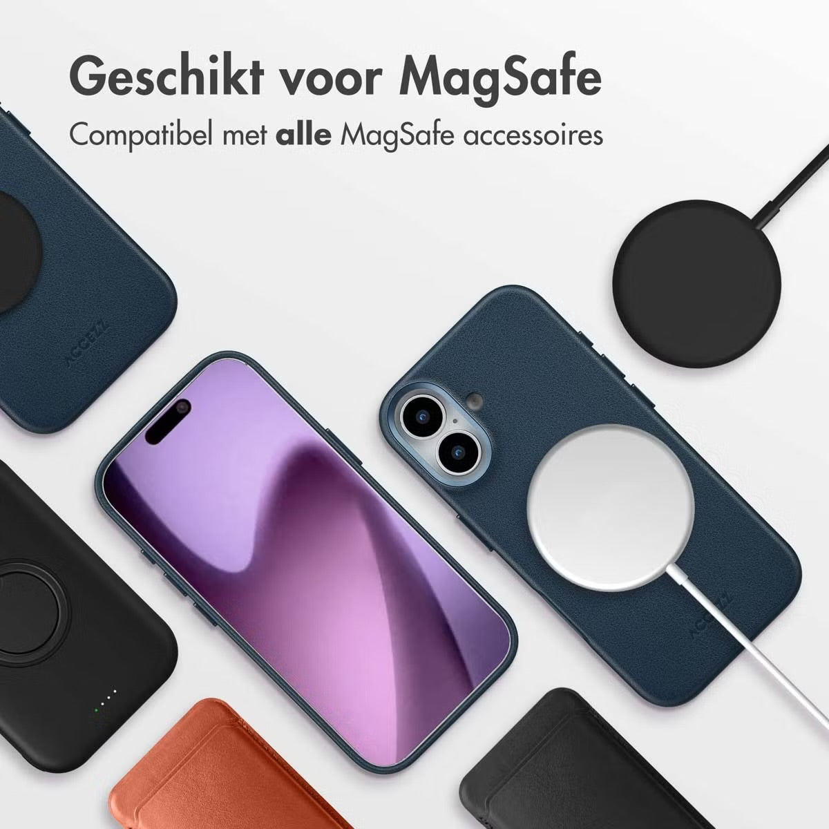 Accezz MagSafe Leather Backcover voor de Apple iPhone 17 - Nightfall Blue
