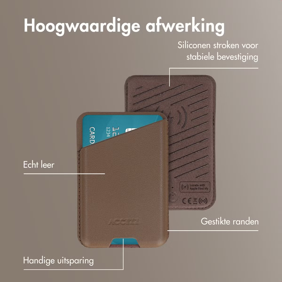 Accezz Magnetische Leren Kaarthouder - Geschikt voor Apple Find My - Coffee Brown