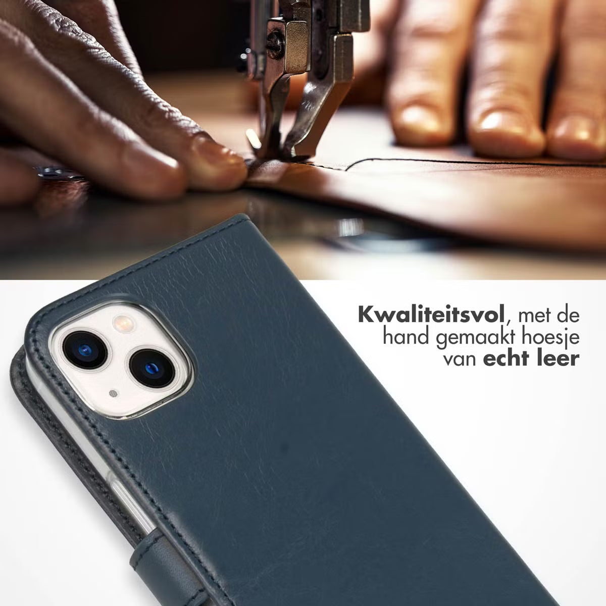 Selencia Echt Leren Bookcase voor de iPhone 13 - Blauw