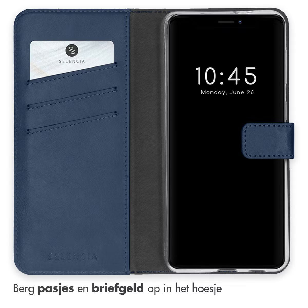 Selencia Echt Leren Bookcase voor de iPhone 13 - Blauw