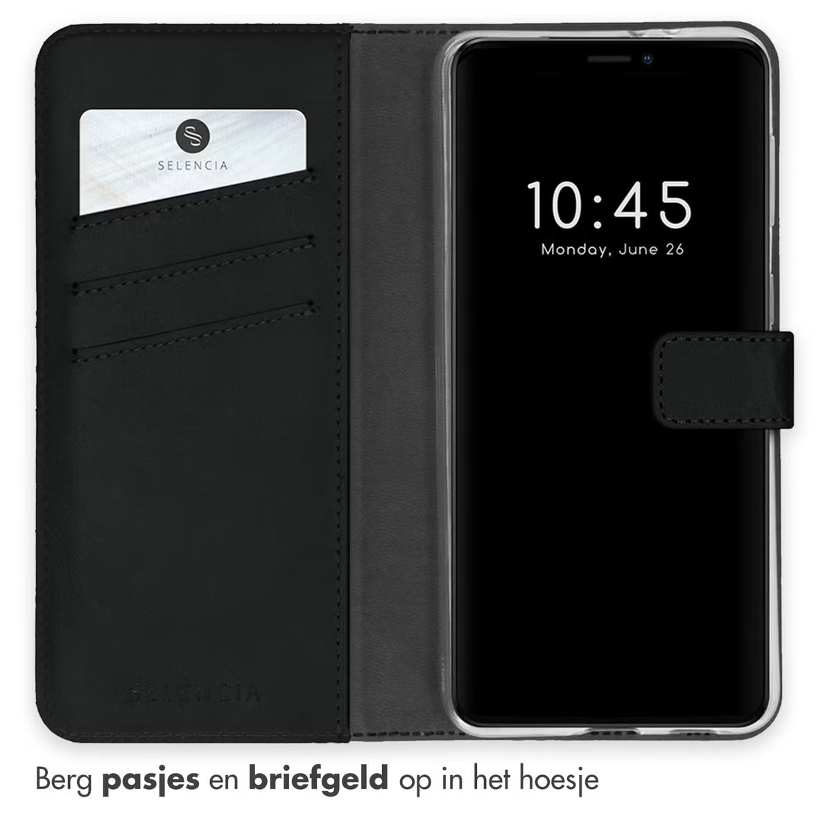 Selencia Echt Leren Bookcase voor de iPhone 13 - Zwart