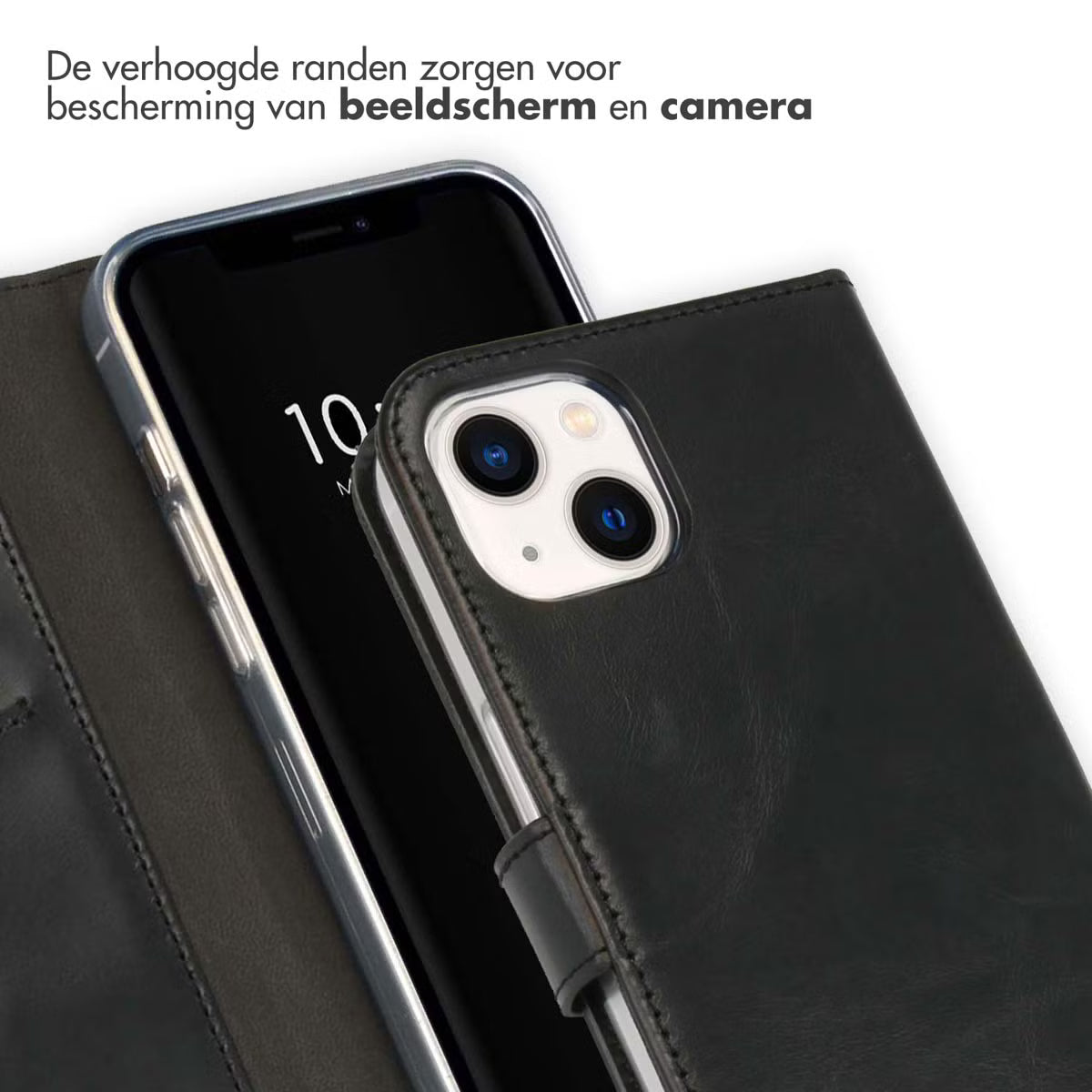 Selencia Echt Leren Bookcase voor de iPhone 13 - Zwart
