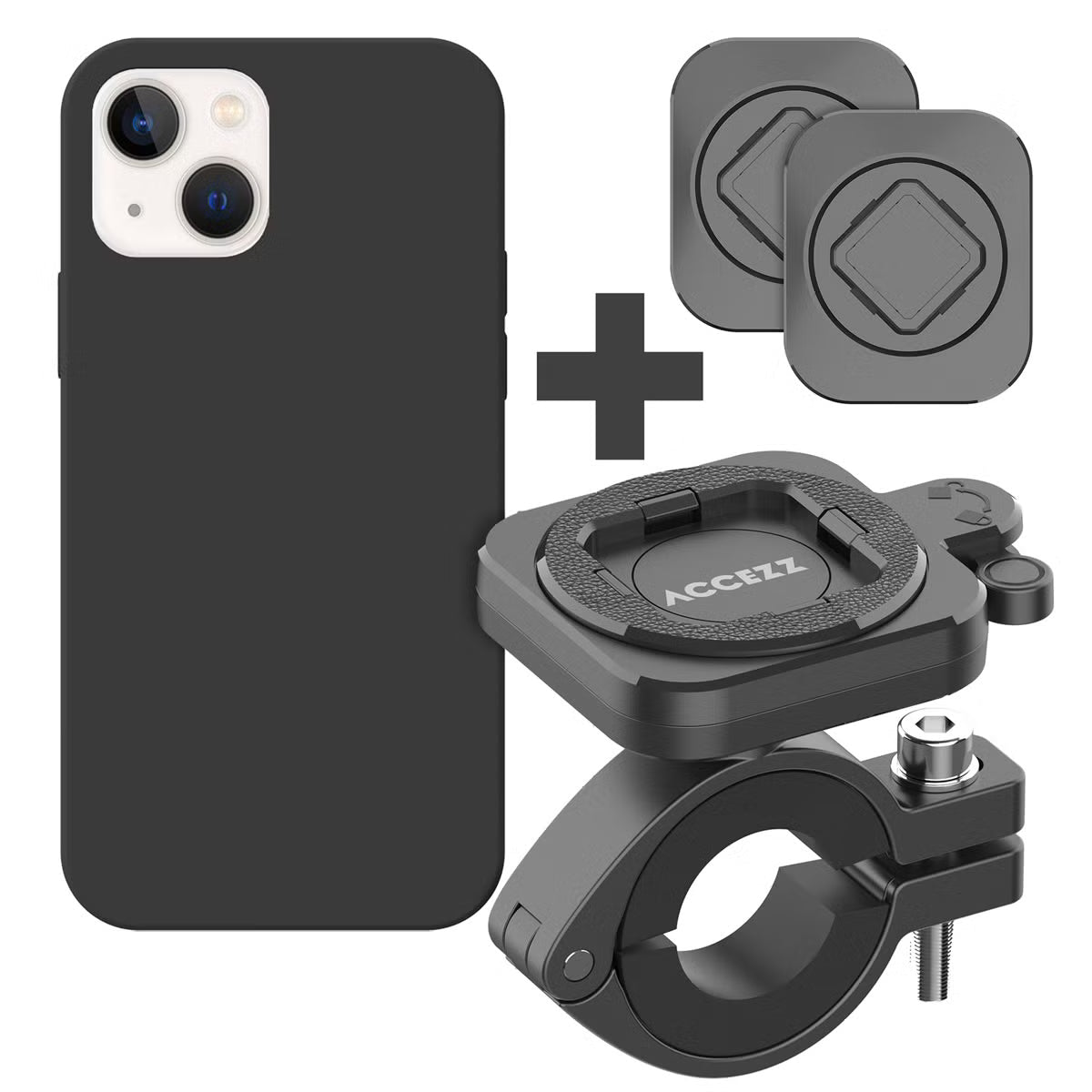 Accezz EasyLock telefoonhouder fiets - inclusief hoesje voor de Apple iPhone 14 - Aluminium - 360 graden draaibaar - Zwart