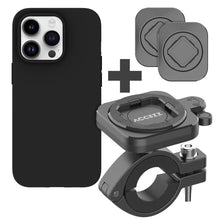 Accezz EasyLock telefoonhouder fiets - inclusief hoesje voor de Apple iPhone 15 Pro - Aluminium - 360 graden draaibaar - Zwart