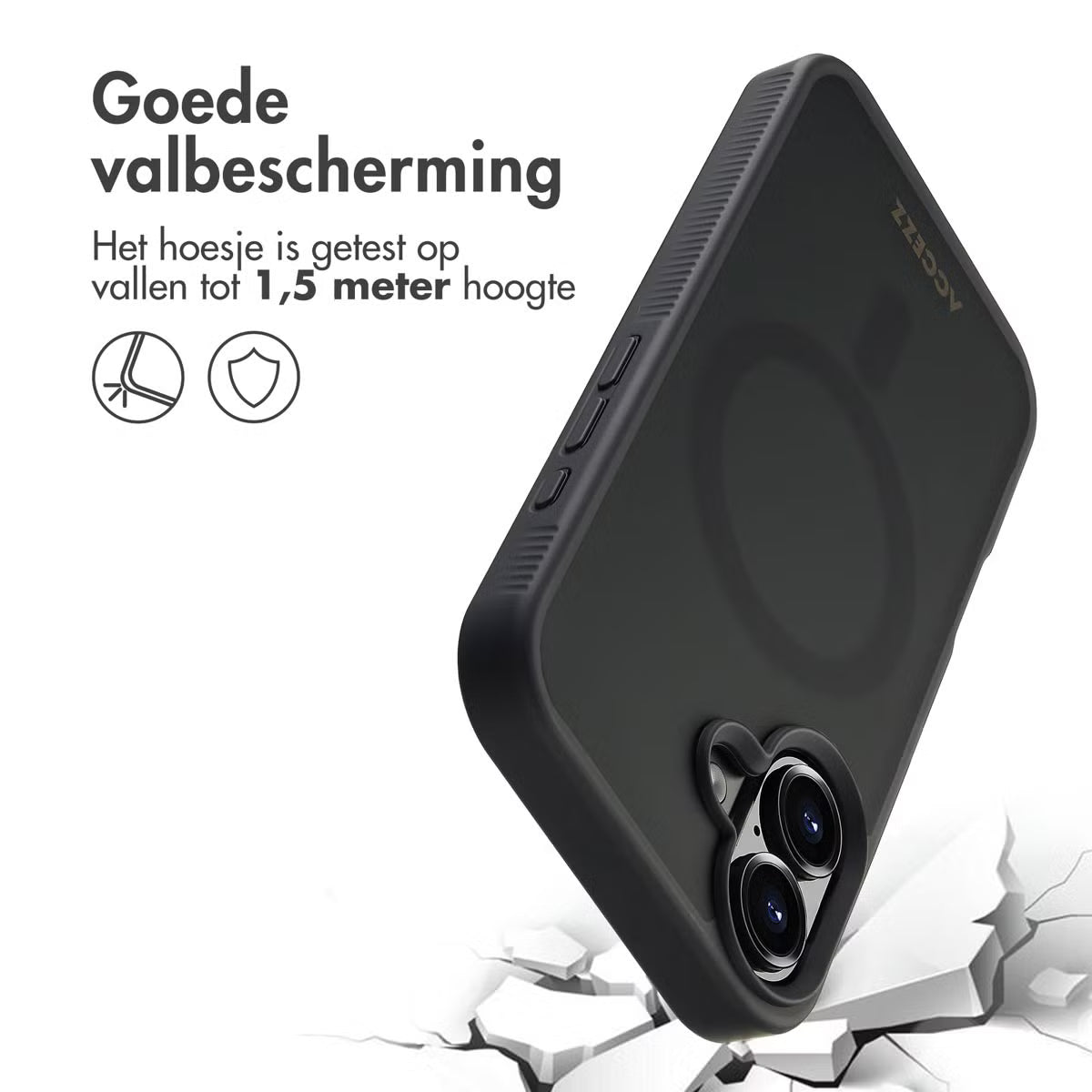 Accezz Rugged Frosted MagSafe Backcover voor de Apple iPhone 16 - Zwart