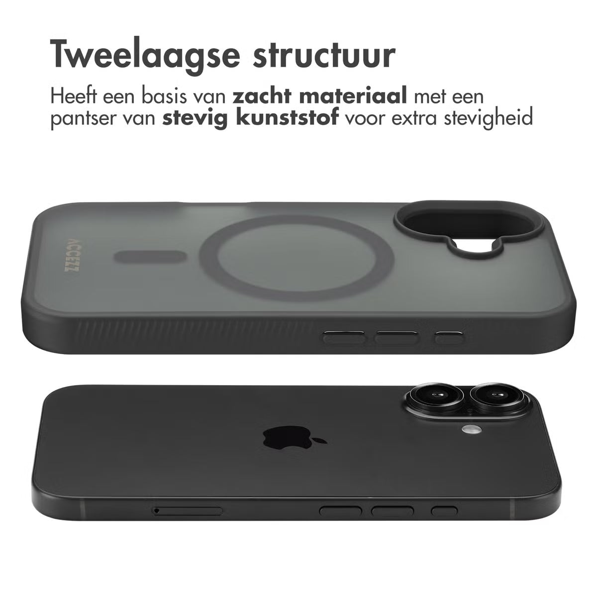 Accezz Rugged Frosted MagSafe Backcover voor de Apple iPhone 16 - Zwart