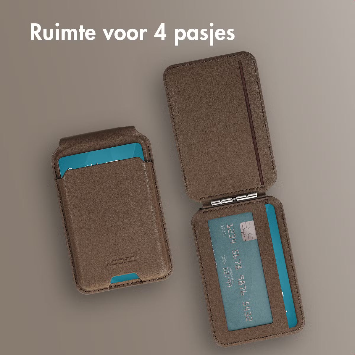 Accezz Magnetische Leren Wallet met standaard - Geschikt voor Apple Find My - Coffee Brown