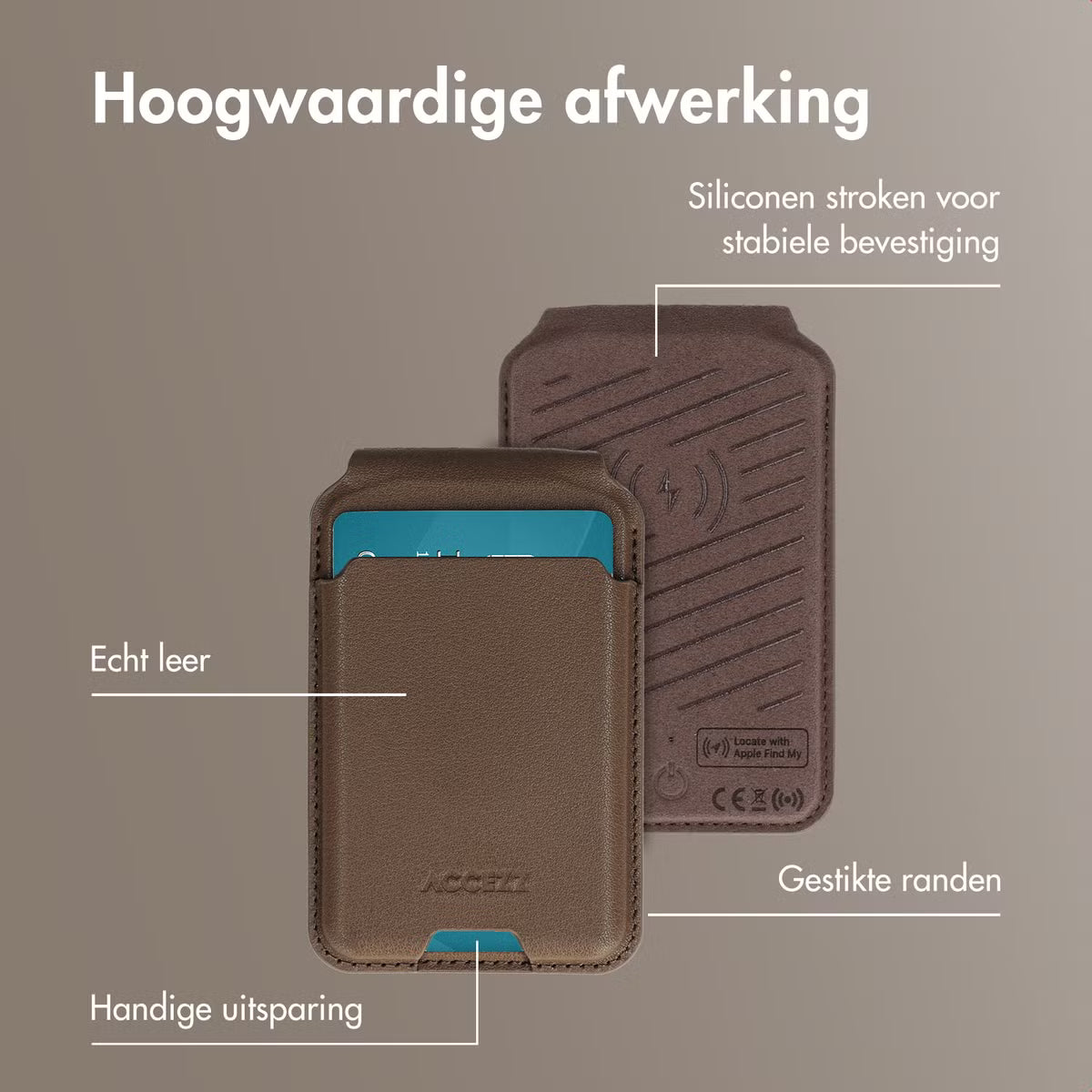 Accezz Magnetische Leren Wallet met standaard - Geschikt voor Apple Find My - Coffee Brown