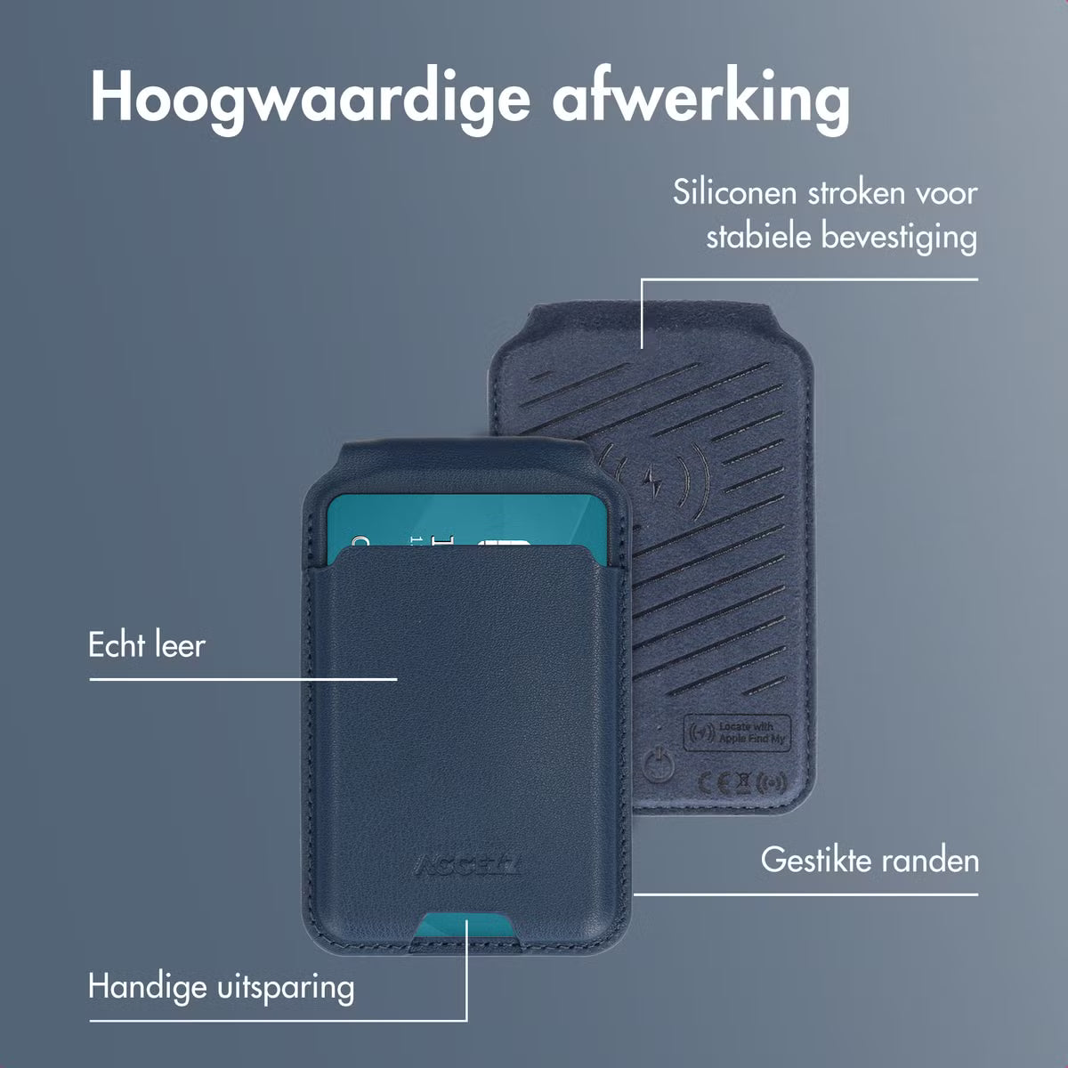 Accezz Magnetische Leren Wallet met standaard - Geschikt voor Apple Find My - Nightfall Blue