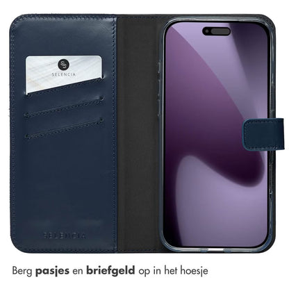 Selencia Echt Leren Bookcase voor de Apple iPhone 17 Pro Max - Blauw