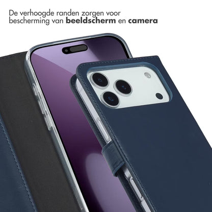Selencia Echt Leren Bookcase voor de Apple iPhone 17 Pro Max - Blauw