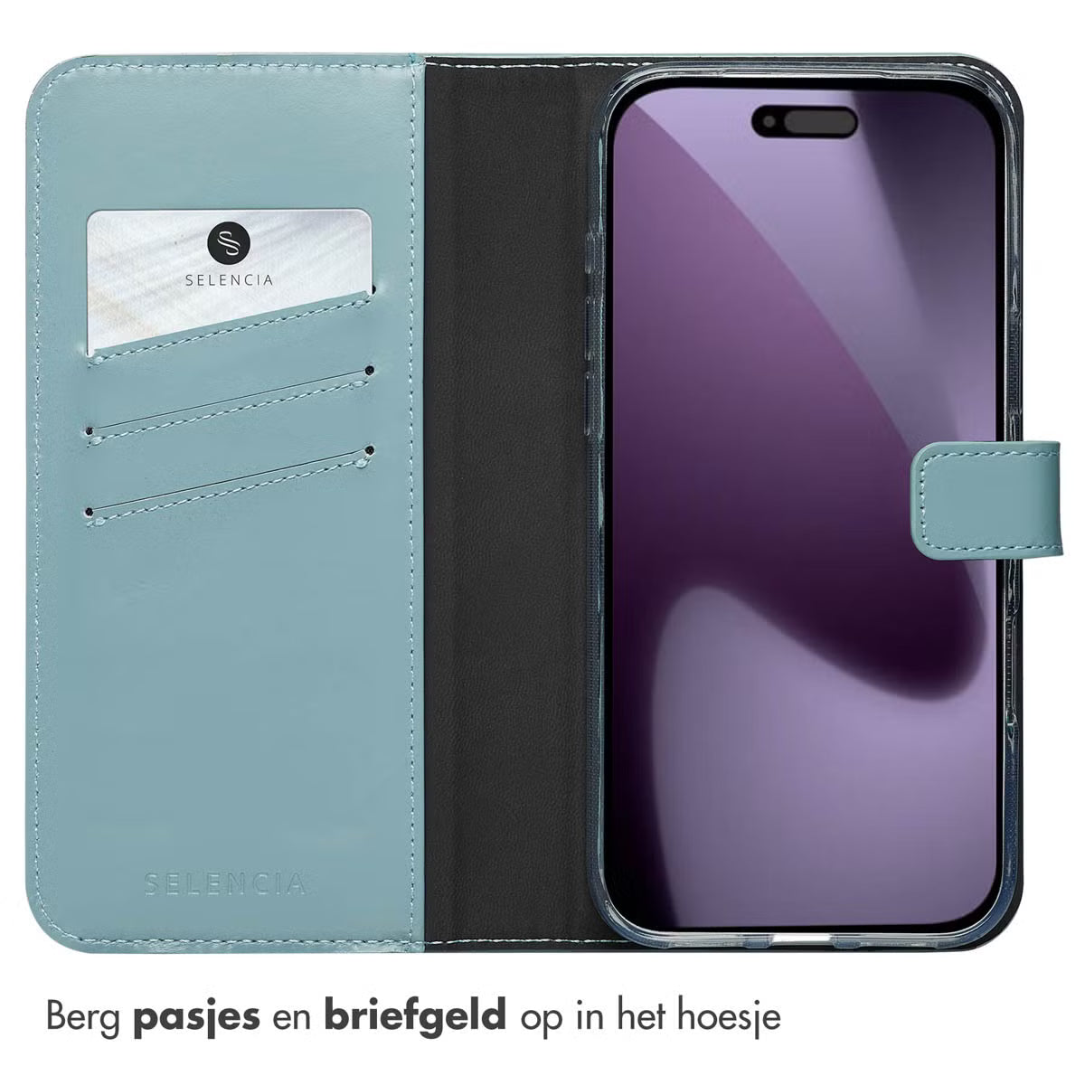 Selencia Echt Leren Bookcase voor de Apple iPhone 17 Pro Max - Lichtblauw