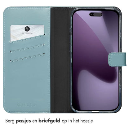 Selencia Echt Leren Bookcase voor de Apple iPhone 17 Pro Max - Lichtblauw