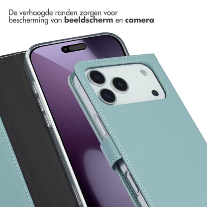 Selencia Echt Leren Bookcase voor de Apple iPhone 17 Pro Max - Lichtblauw