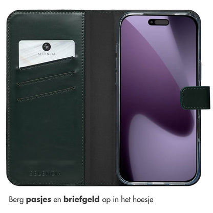 Selencia Echt Leren Bookcase voor de Apple iPhone 17 Pro Max - Groen