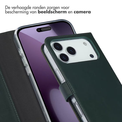 Selencia Echt Leren Bookcase voor de Apple iPhone 17 Pro Max - Groen