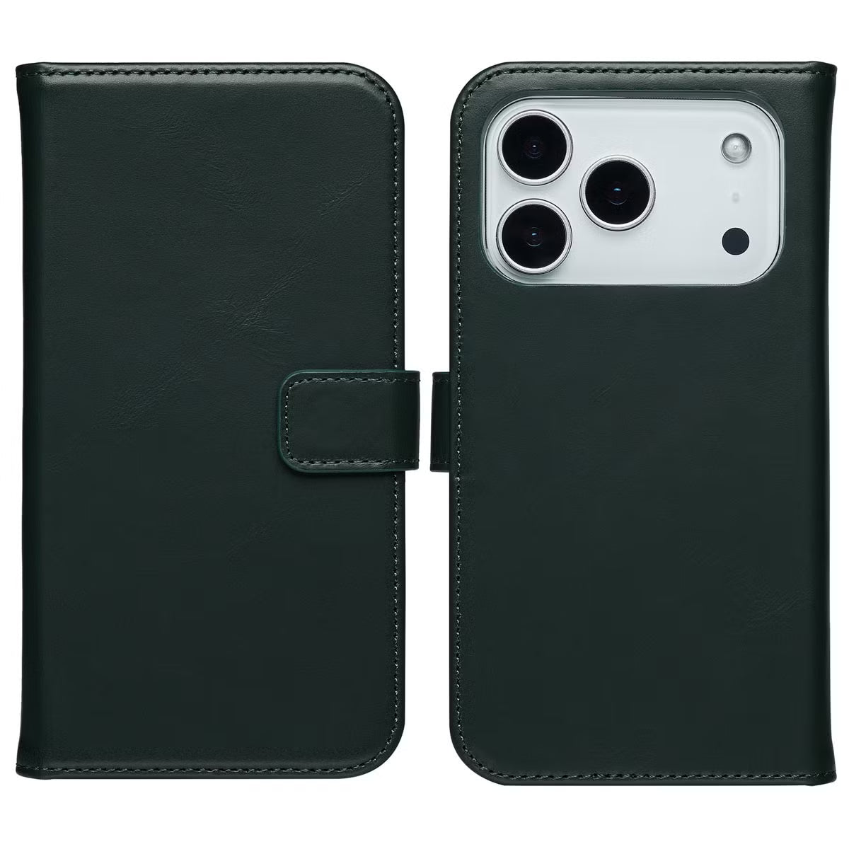 Selencia Echt Leren Bookcase voor de Apple iPhone 17 Pro Max - Groen