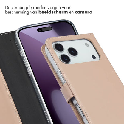 Selencia Echt Leren Bookcase voor de Apple iPhone 17 Pro Max - Dusty Pink