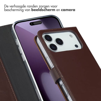Selencia Echt Leren Bookcase voor de Apple iPhone 17 Pro Max - Bruin