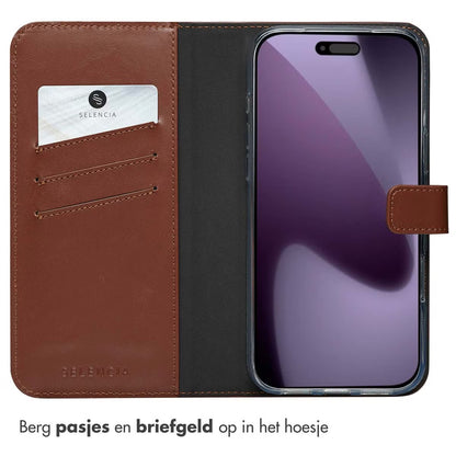 Selencia Echt Leren Bookcase voor de Apple iPhone 17 Pro Max - Lichtbruin