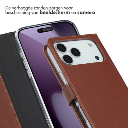 Selencia Echt Leren Bookcase voor de Apple iPhone 17 Pro Max - Lichtbruin