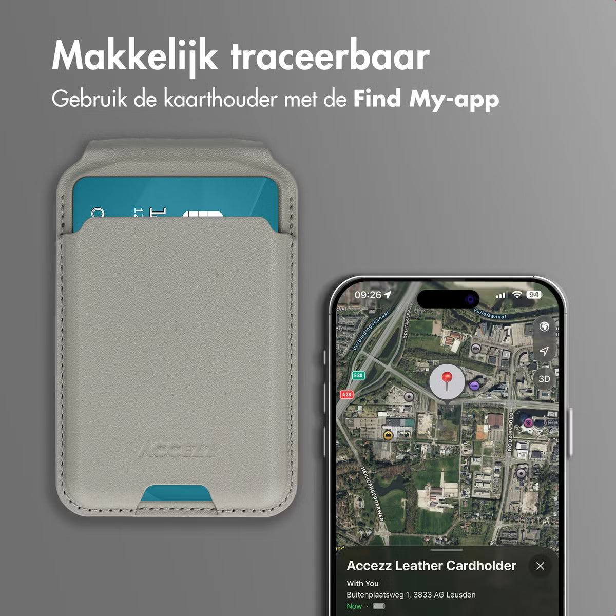 Accezz Magnetische Leren Wallet met standaard - Geschikt voor Apple Find My - Light Grey