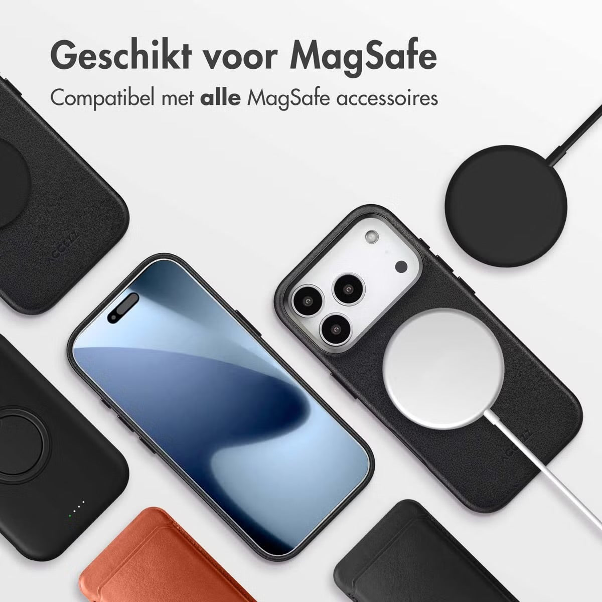 Accezz MagSafe Leather Backcover voor de Apple iPhone 17 Pro - Onyx Black