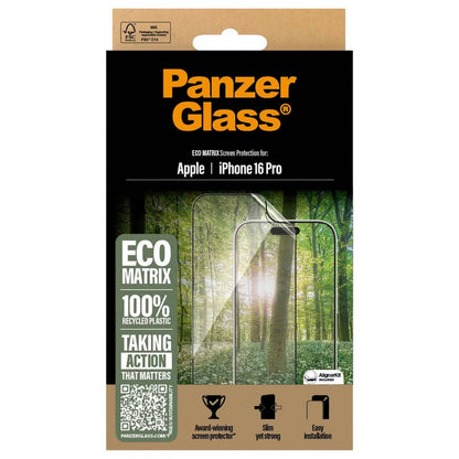 PanzerGlass Matrix Recycled Ultra-Wide Fit Anti-Bacterial Screenprotector incl. applicator voor de Apple iPhone 16 Pro