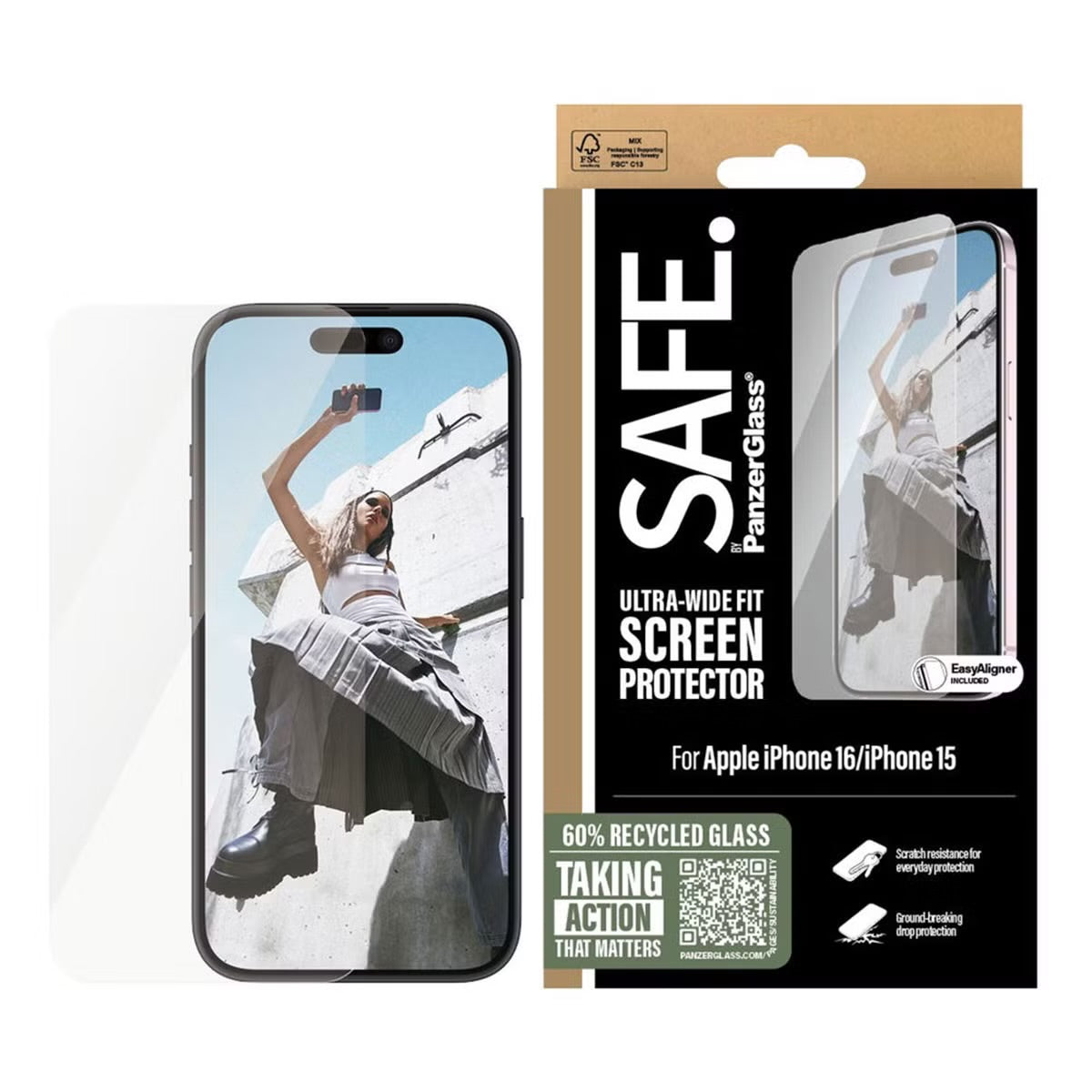 SAFE by PanzerGlass Ultra-Wide Fit Screenprotector voor de Apple iPhone 16