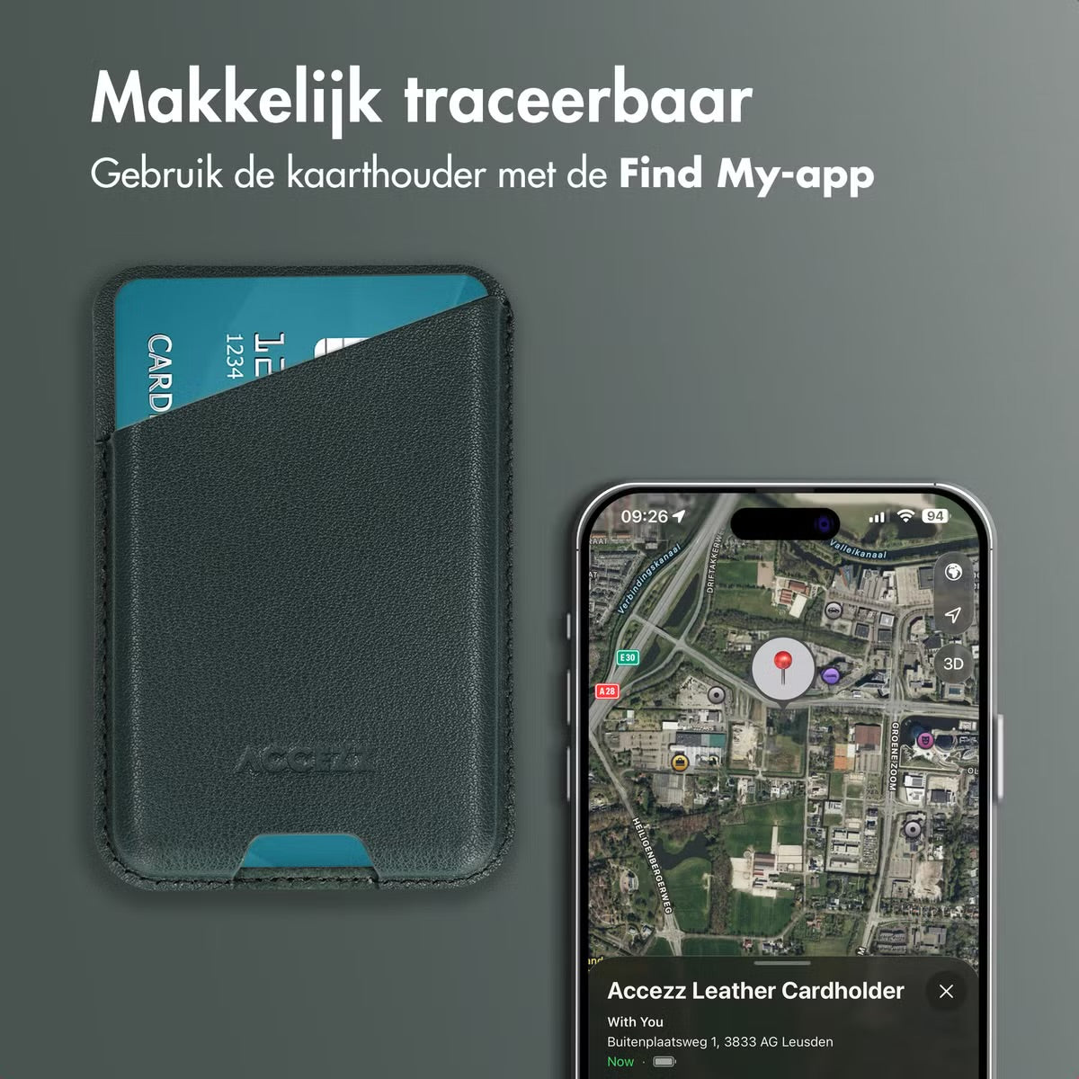 Accezz Magnetische Leren Kaarthouder - Geschikt voor Apple Find My - Cedar Green