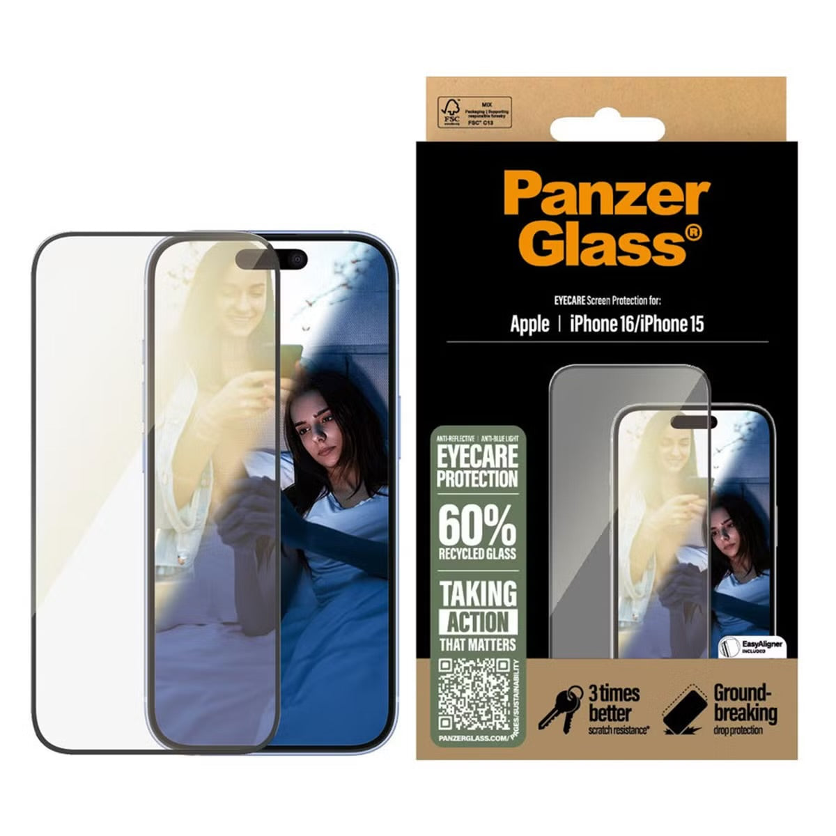 PanzerGlass EyeScreenprotector Ultra Wide Fit met applicator voor de Apple iPhone 16