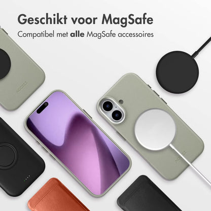 Accezz MagSafe Leather Backcover voor de Apple iPhone 17 - Lichtgrijs