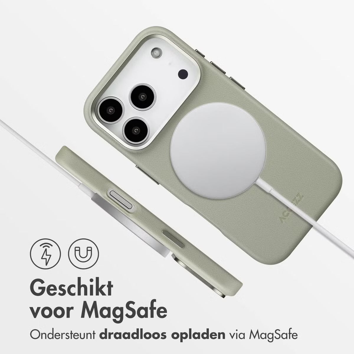 Accezz MagSafe Leather Backcover voor de Apple iPhone 17 Pro - Lichtgrijs