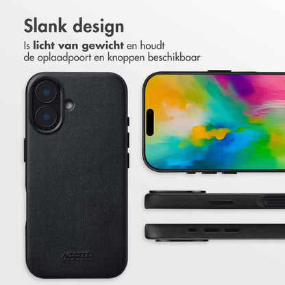 Accezz MagSafe Leather Backcover voor de Apple iPhone 16 - Onyx Black
