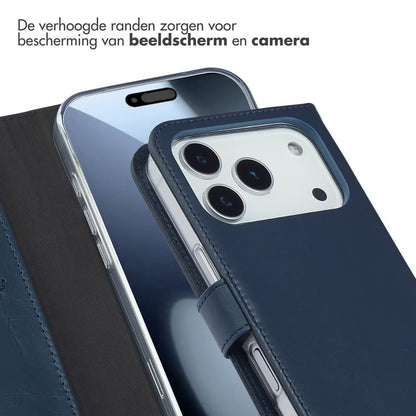 Selencia Echt Leren Bookcase voor de Apple iPhone 17 Pro - Blauw