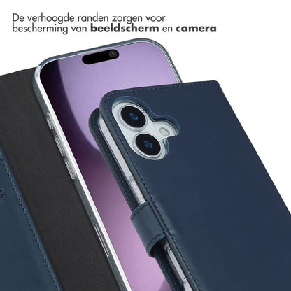 Selencia Echt Leren Bookcase voor de Apple iPhone 17 - Blauw
