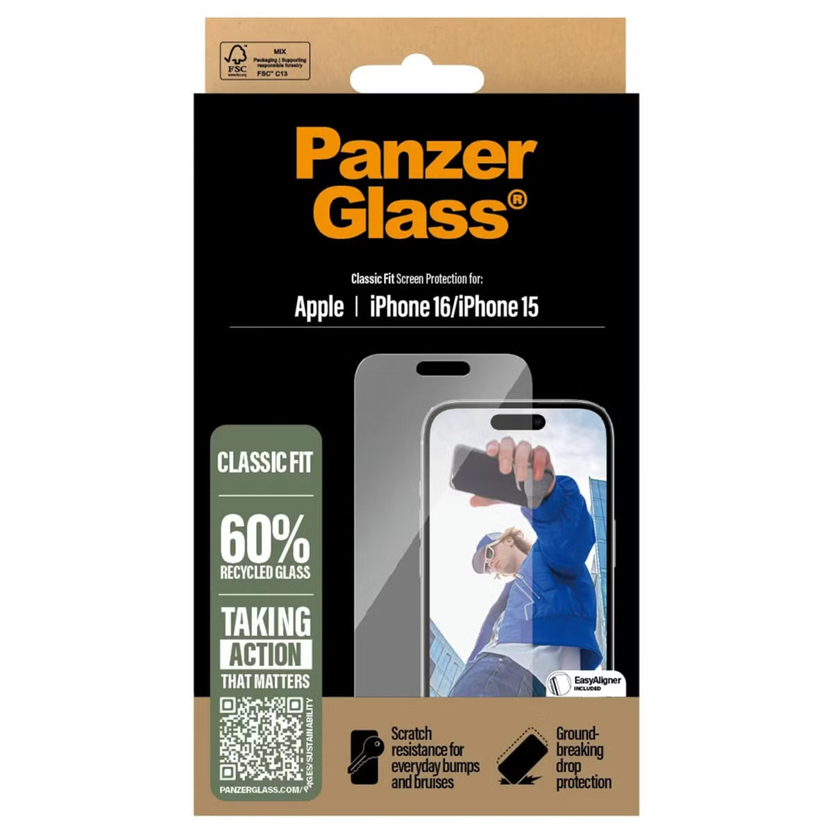 PanzerGlass Anti-Bacterial Screenprotector voor de Apple iPhone 16