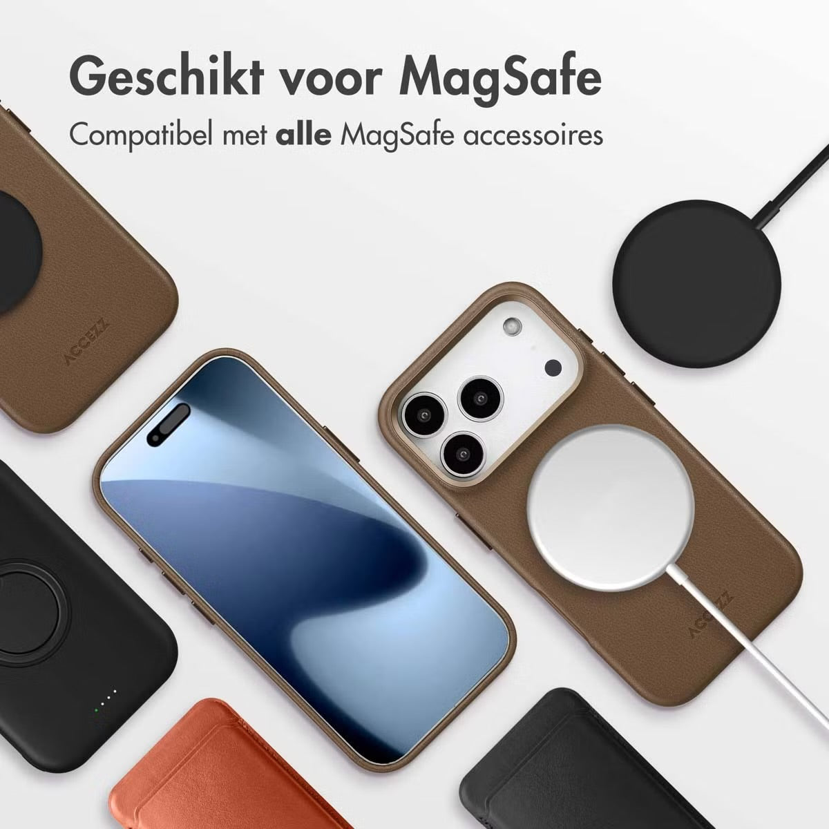 Accezz MagSafe Leather Backcover voor de Apple iPhone 17 Pro - Coffee