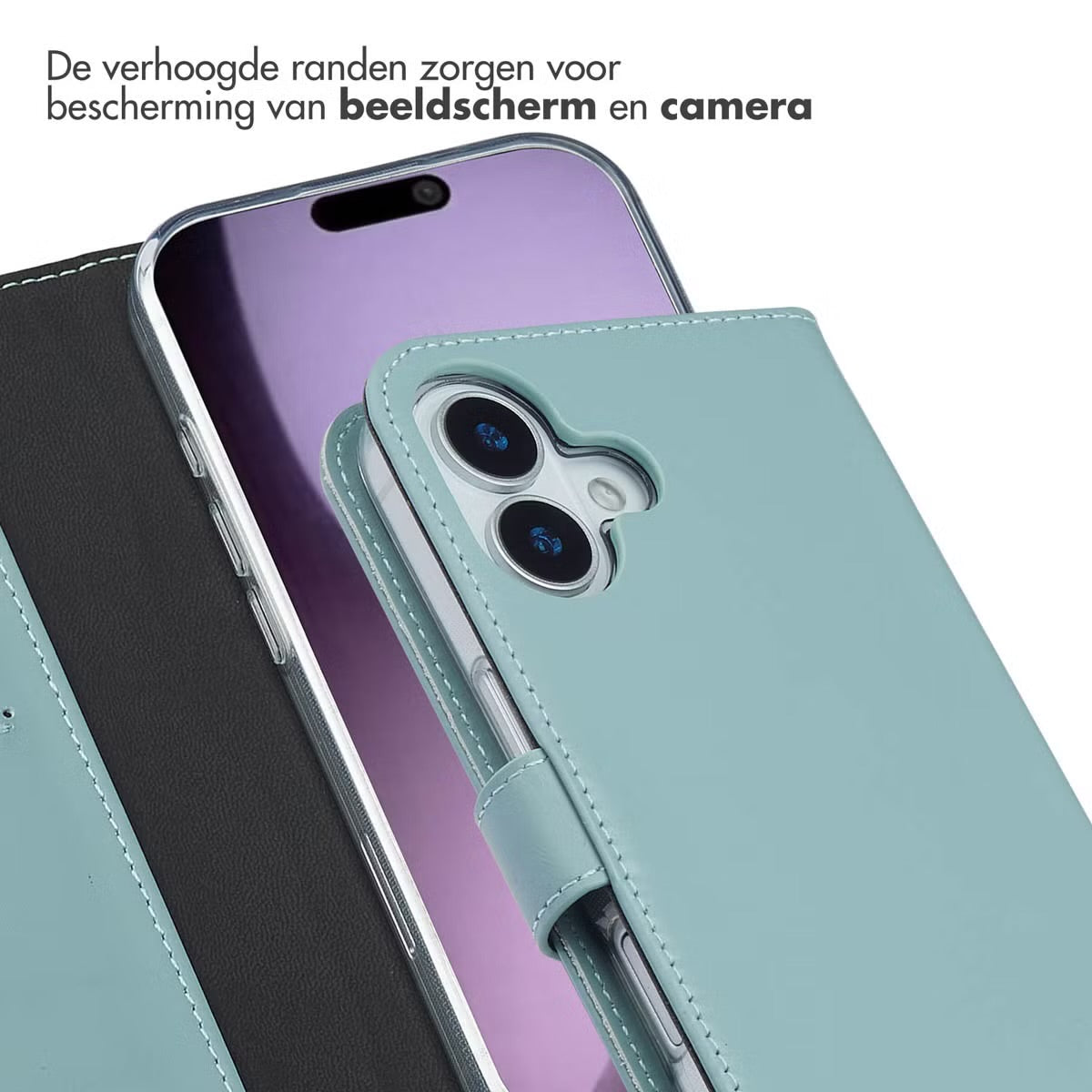 Selencia Echt Leren Bookcase voor de Apple iPhone 17 - Lichtblauw