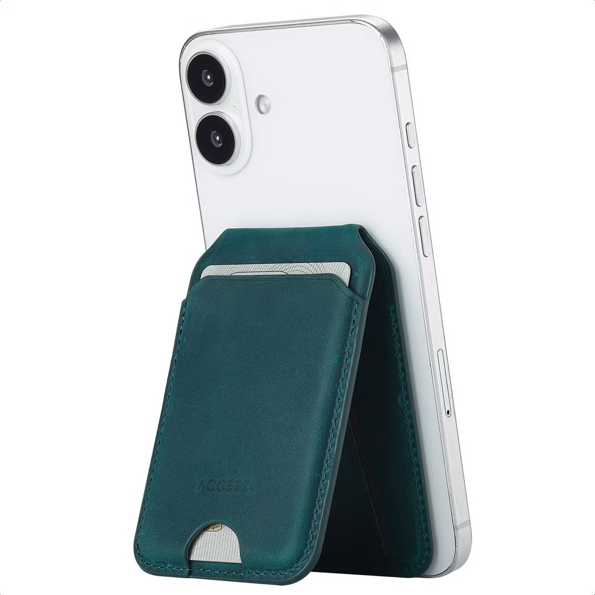 Accezz Vintage Leather MagSafe Case with Standaard - Smokey Green